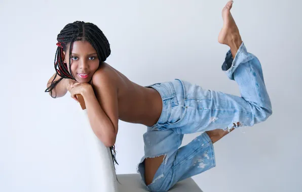Model, brunette, gorgeous, photoshoot, braids, cute girl, beautiful face, ripped jeans