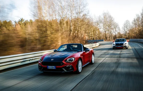 Picture road, movement, Roadster, spider, black and white, Abarth, black and red, 124 Spider