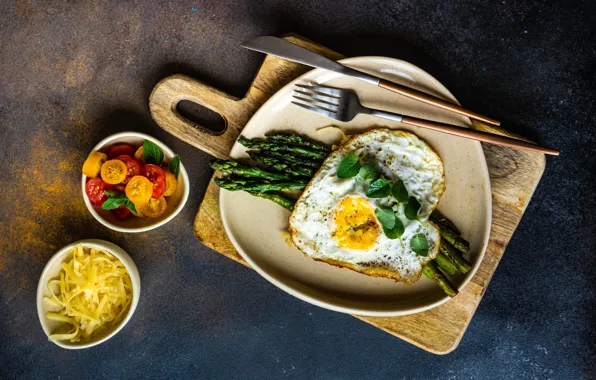 Food, scrambled eggs, vegetables, dish, submission