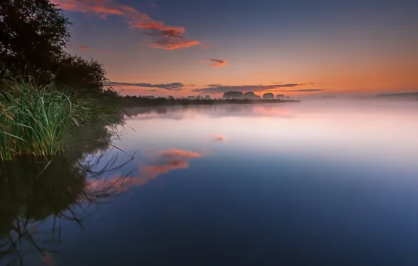 Picture clouds, lake, reflection, dawn, morning, Netherlands, Holland