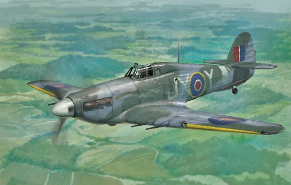 Art, airplane, aviation, Hawker Hurricane, ww2