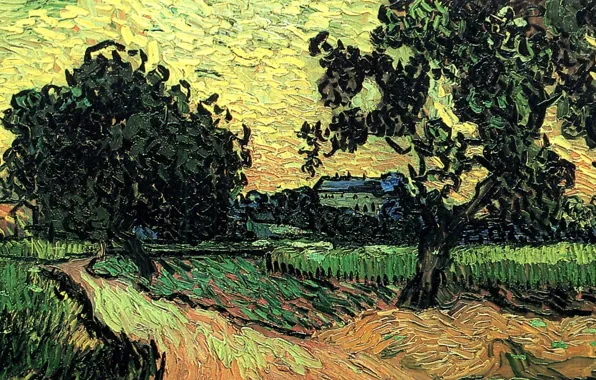 Picture Vincent van Gogh, at Sunset, the Chateau of Auvers, Landscape with