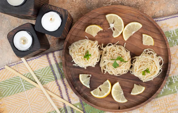 Lemons, noodles, socket, Asian cuisine