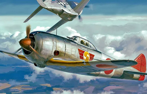 Picture figure, Mustang, art, P-51, Nakajima, Shoki, The Imperial army of Japan, odnomestniy all-metal fighter-interceptor