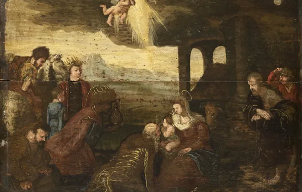 Oil, picture, mythology, The Adoration Of The Magi, unknown artist, 1599