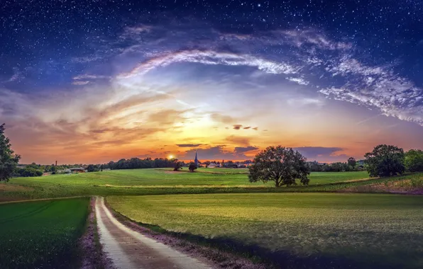 Road, field, the sky