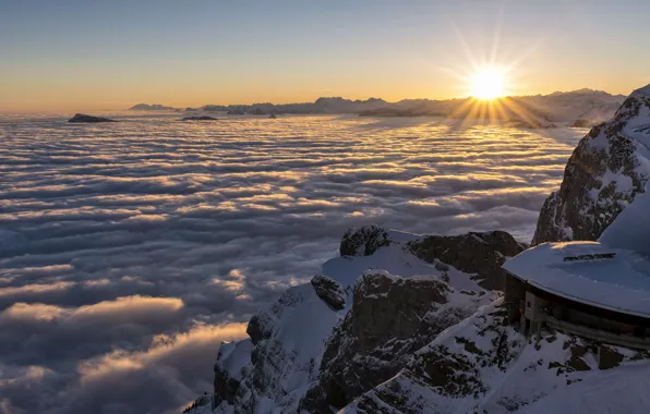 Mountains, Switzerland, obloka, First Light, Canton of Nidwalden