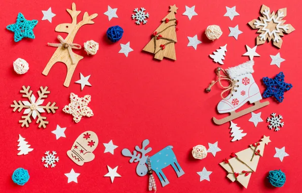 Winter, snowflakes, toys, Tree, Christmas, Background, Tree