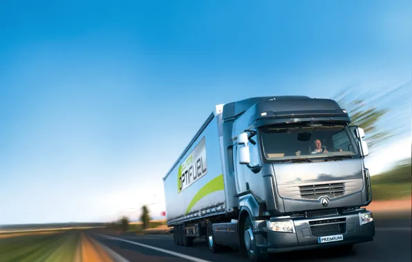 Road, grey, movement, truck, Renault, tractor, 4x2, the trailer