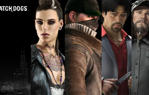 The city, tattoo, knife, Watch Dogs, Ubisoft Montreal, Watchdogs, Aiden Pearce, Clara Lille