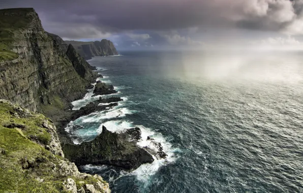 The ocean, rocks, coast, Faroe Islands, Faroe Islands