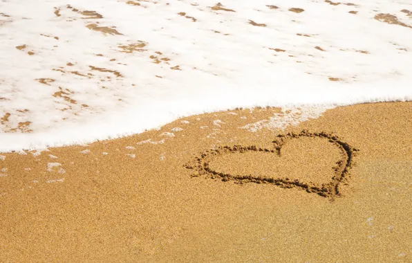 Sand, sea, wave, beach, summer, love, heart, summer