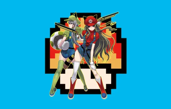 The game, mushroom, minimalism, stockings, boots, Mario, parody, shotgun