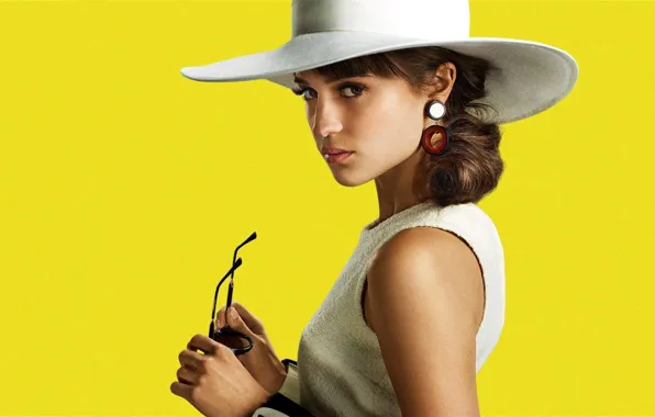 Picture look, hat, actress, glasses, Alicia Vikander