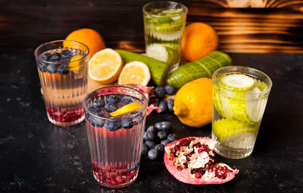 Glasses, drink, fruit
