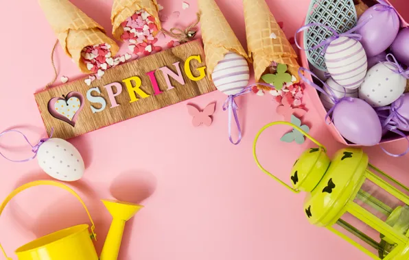 Picture butterfly, background, pink, eggs, spring, Easter, horn, pink, spring, Easter, eggs, decoration, Happy, waffle