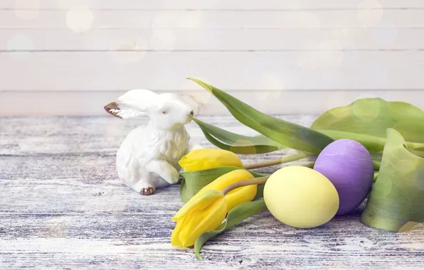 Flowers, spring, Easter, hearts, tulips, wood, flowers, hearts