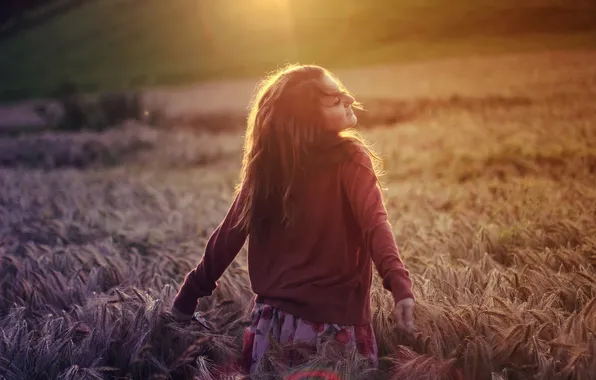 Field, girl, light, mood