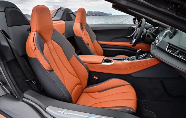 Interior, BMW, chairs, Roadster, salon, hybrid, 2018, i8