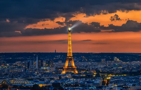 The sky, clouds, sunset, France, Paris, tower, home, the evening