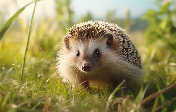 Grass, look, nature, glade, hedgehog, face, hedgehog, hedgehog