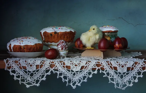 Eggs, spring, Easter, still life, chicken, cakes