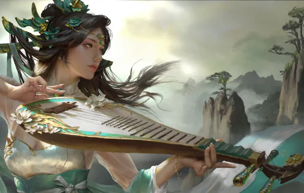 Girl, Music, Asian, Girl, Music, Asian, Instrument, Tool