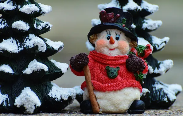 Picture winter, snow, holiday, toy, new year, Christmas, snowman, staff