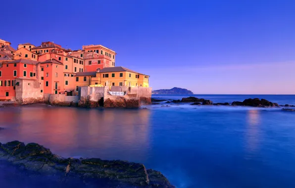 Lights, home, Bay, Italy, Genoa, Boccadasse
