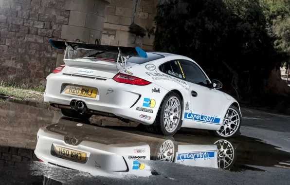 Picture reflection, 997, Porsche, white, sports car, Porsche, Carrera S, EurocupGT