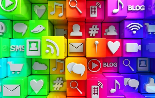 Picture cubes, colorful, Internet, icons, cubes, icons, social network, media