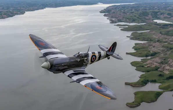 Lake, panorama, flight, The second world war, British fighter, North Dakota, North Dakota, Lake Sakakawea