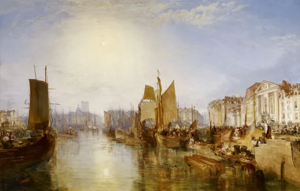 Picture landscape, the city, boat, home, picture, sail, William Turner, Harbor DPA