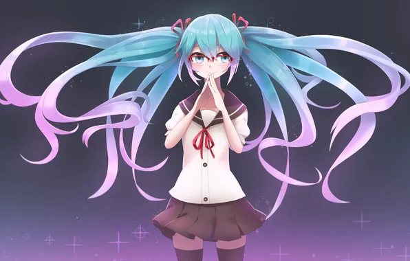 Girl, smile, glasses, form, vocaloid, hatsune miku, gesture, Vocaloid