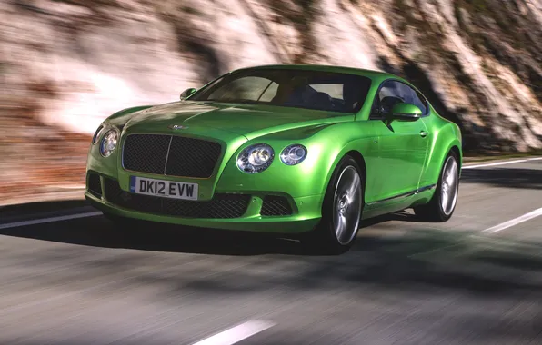 Auto, Bentley, Continental, Green, Machine, Asphalt, The front, In Motion