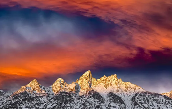 The sky, light, snow, mountains, nature