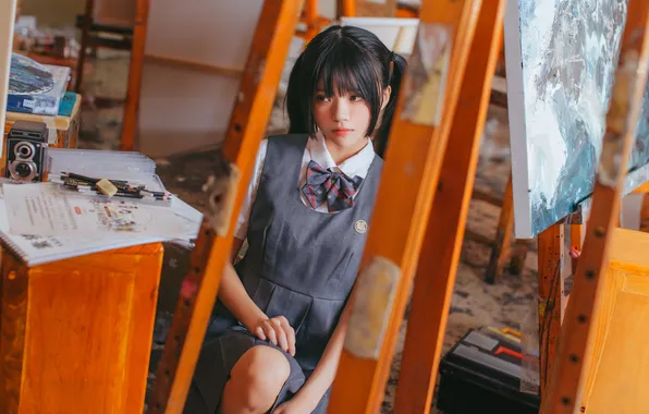 Beautiful, Art, Asian, Model, Table, Woman, Pretty, Petite