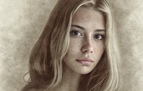 Girl, photoshop, picture, pencil drawing