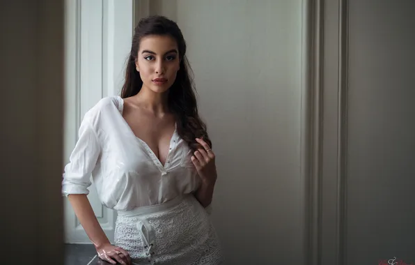 Look, sexy, pose, wall, model, skirt, portrait, makeup