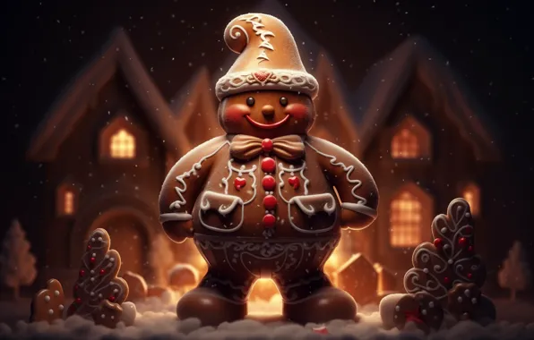 Winter, light, snow, night, lights, pose, smile, the dark background