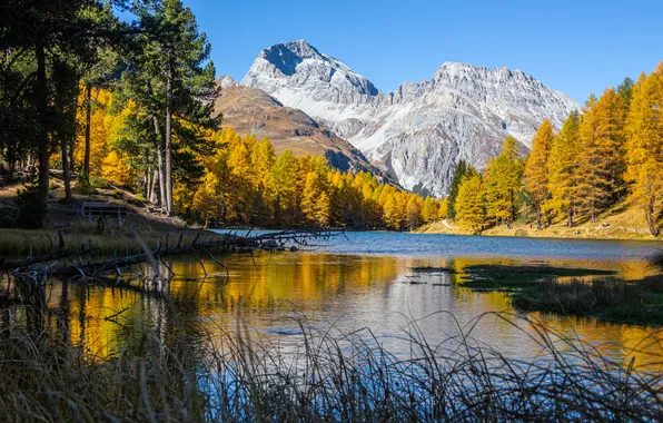 Autumn, mountains, lake, Switzerland, Alps