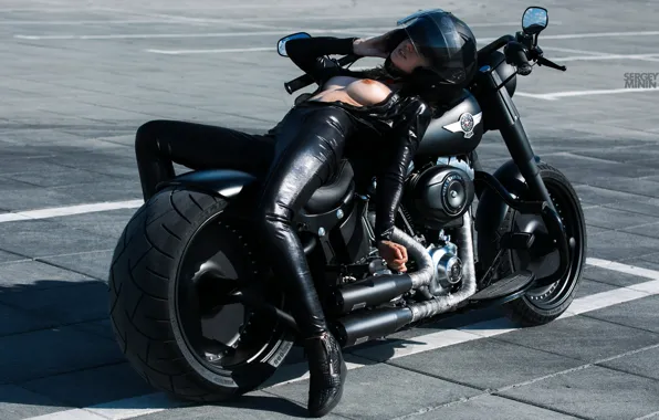 Chest, girl, the sun, pose, model, figure, costume, motorcycle