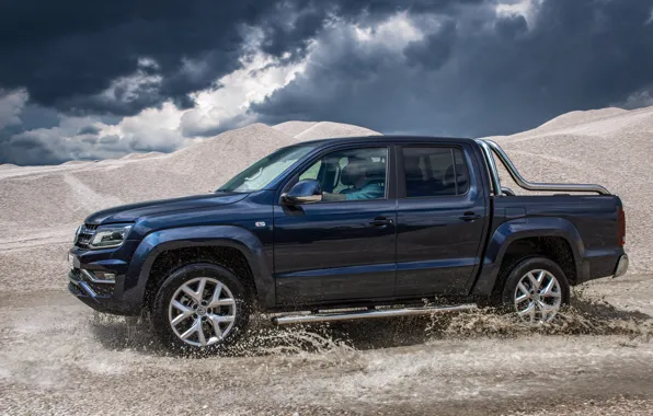 Picture squirt, Volkswagen, pickup, Amarok, Highline, Double Cab, dark blue, 2016