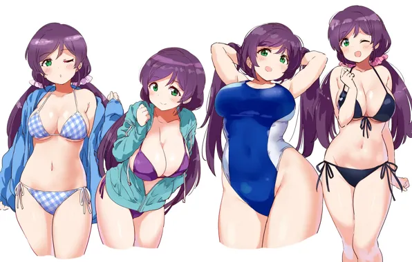Picture girl, sexy, cleavage, green eyes, long hair, boobs, anime, beautiful