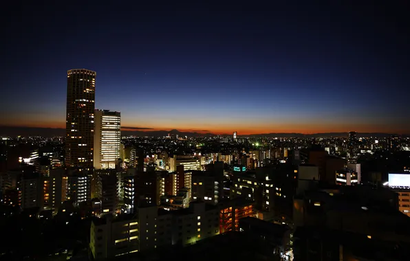 The sky, mountains, night, the city, Japan, home, Tokyo