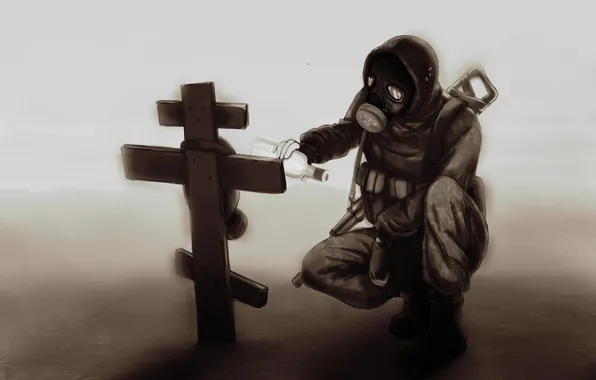 Picture soldier, fog, darkness, machine gun, Tomb