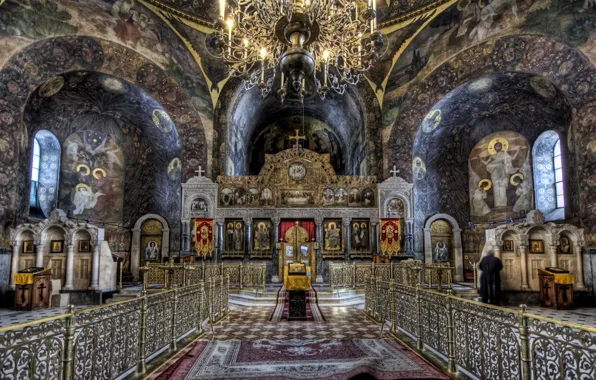 Picture hdr, chandelier, Church, the nave, the iconostasis