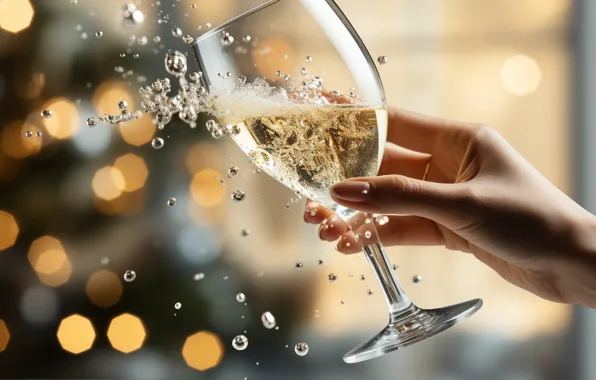 Holiday, wine, glass, hand, Christmas, alcohol, New year, champagne