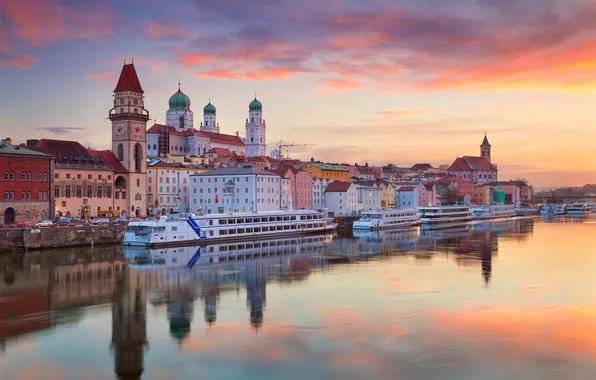Picture river, ship, home, Germany, Bayern, Cathedral, The Danube, Passau