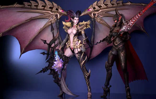 Weapons, girls, wings, demons